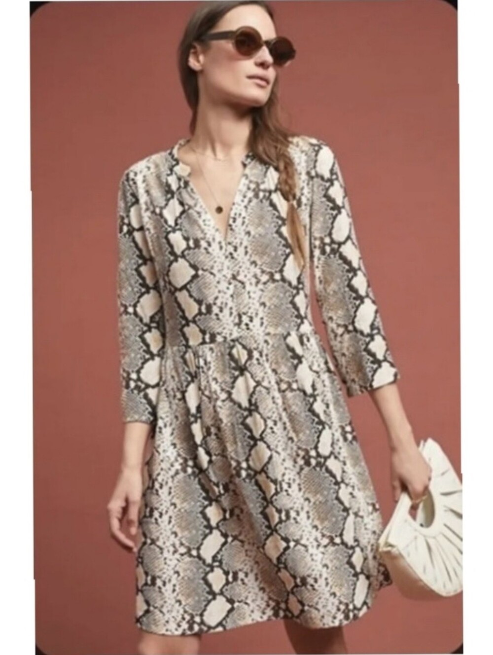 NWT Anthropologie Maeve Juno Snake Print 3/4 Sleeve Dress Size Large